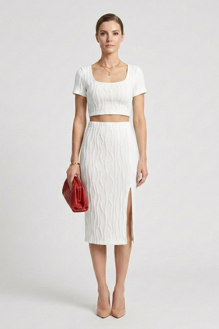 Mara | Women's Crop Top Maxi Skirt | Square Neck Side Slit