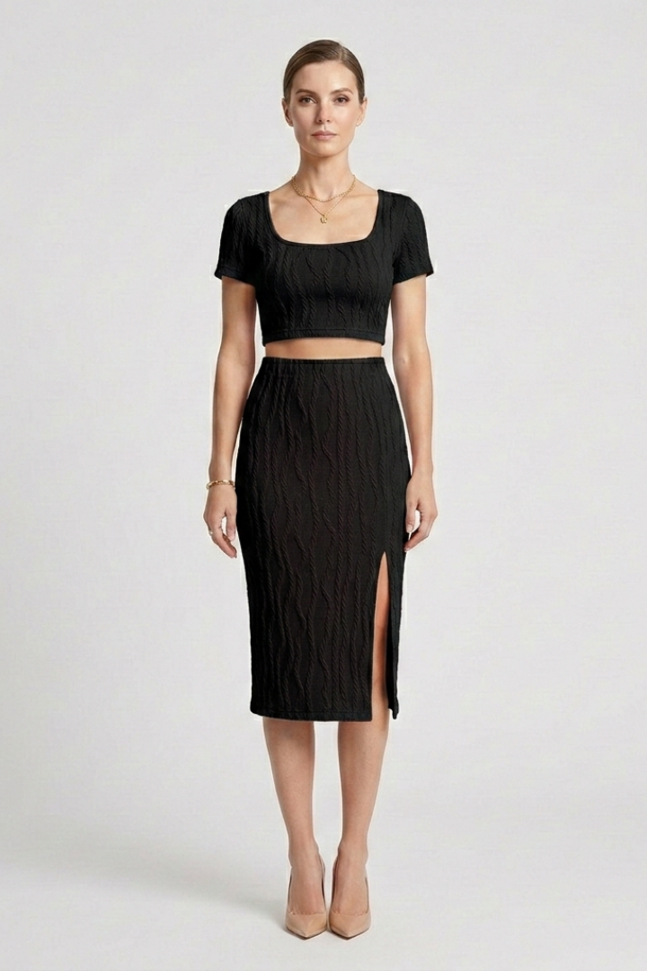 Mara | Women's Crop Top Maxi Skirt | Square Neck Side Slit