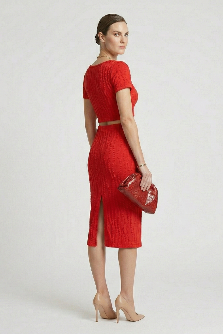 Mara | Women's Crop Top Maxi Skirt | Square Neck Side Slit