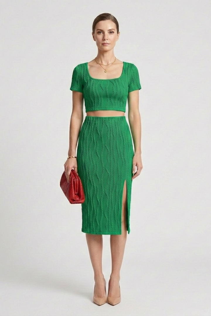 Mara | Women's Crop Top Maxi Skirt | Square Neck Side Slit
