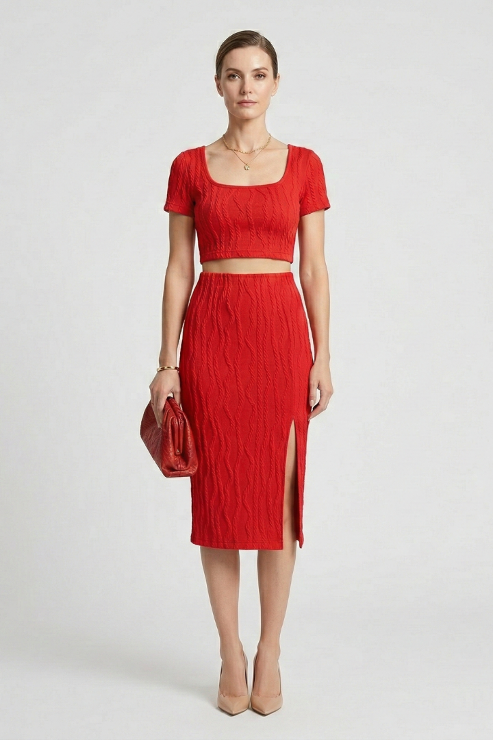 Mara | Women's Crop Top Maxi Skirt | Square Neck Side Slit