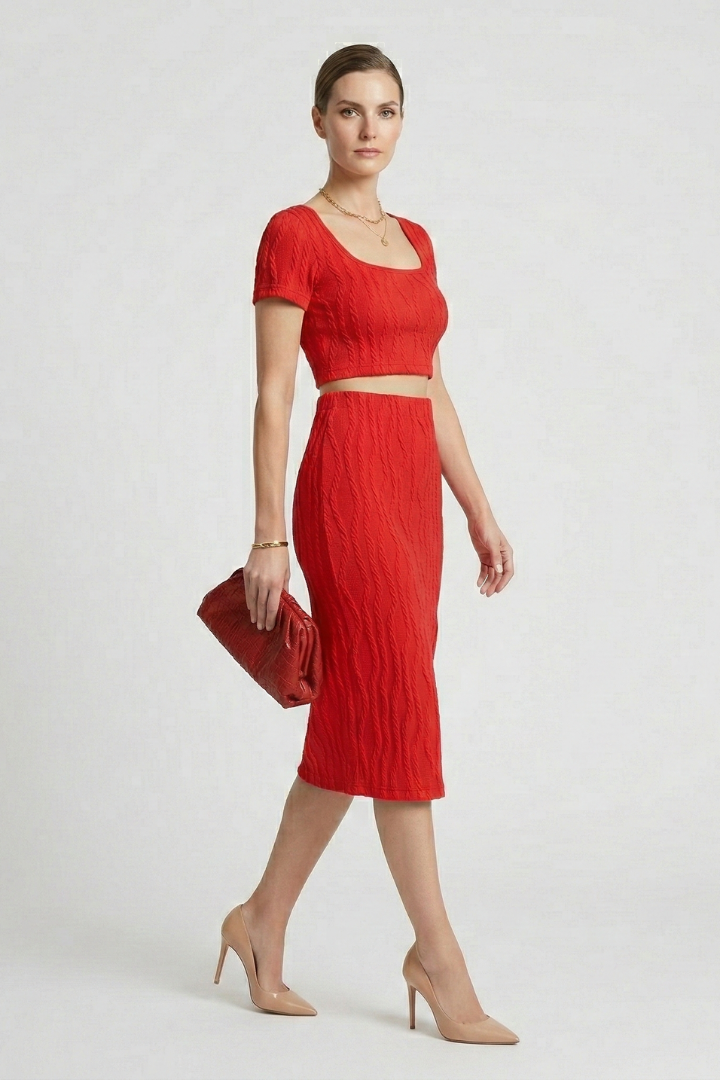 Mara | Women's Crop Top Maxi Skirt | Square Neck Side Slit