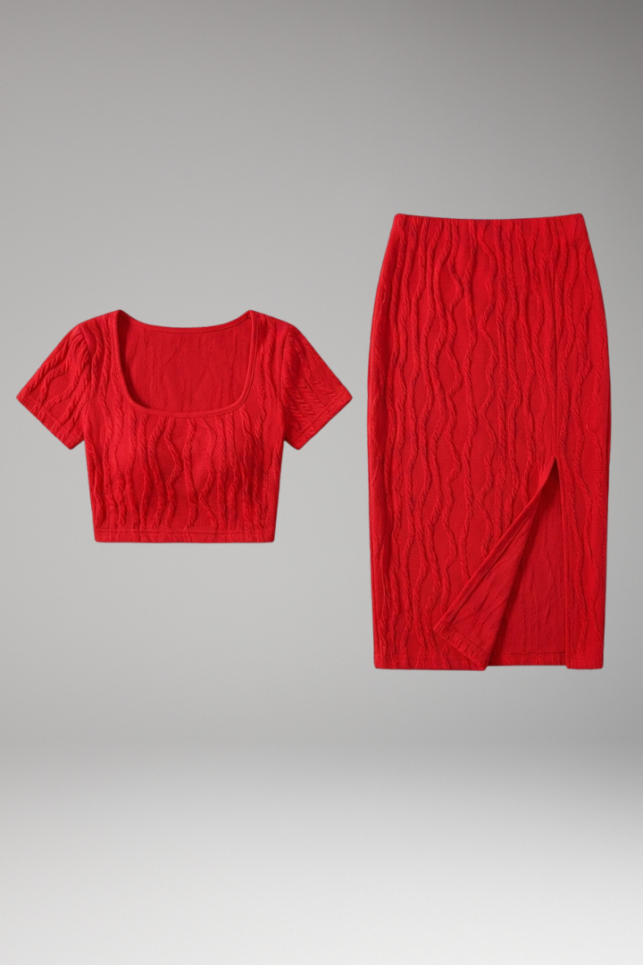 Mara | Women's Crop Top Maxi Skirt | Square Neck Side Slit