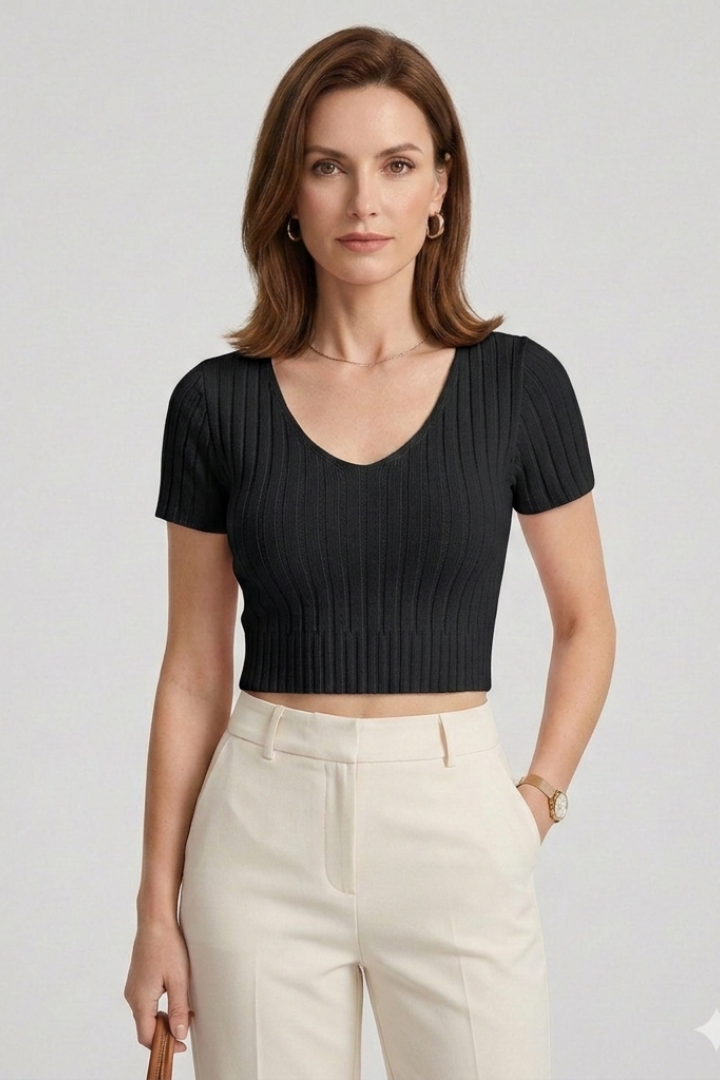 Imogen | Women's Crop Top | Short Sleeves Ribbed Surface