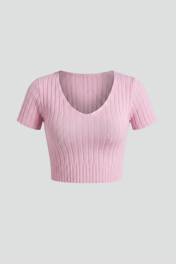Imogen | Women's Crop Top | Short Sleeves Ribbed Surface