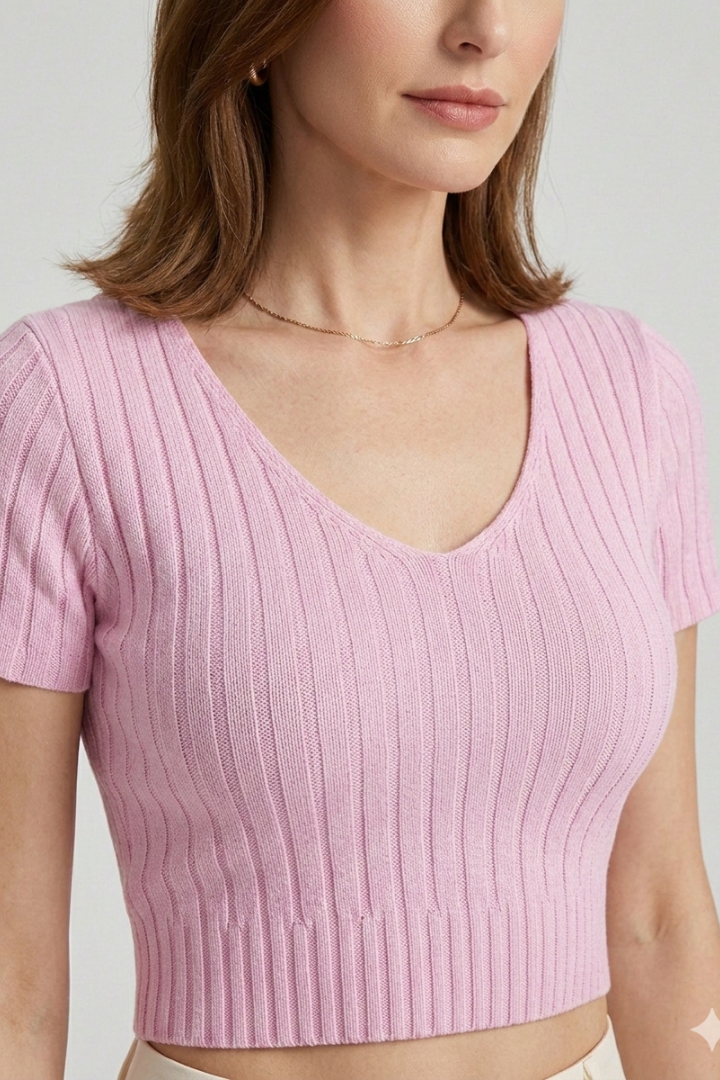 Imogen | Women's Crop Top | Short Sleeves Ribbed Surface