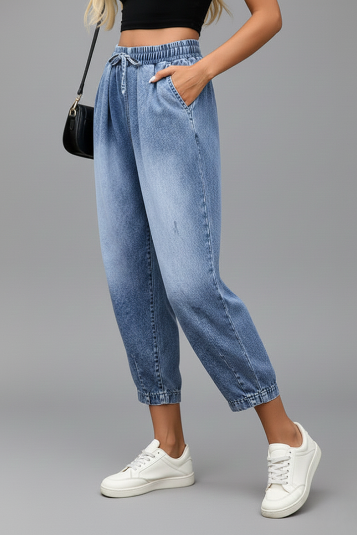 Bela | Women's Trousers | Cropped Drawstring Waist Pleats