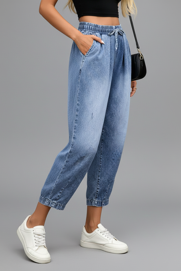 Bela | Women's Trousers | Cropped Drawstring Waist Pleats
