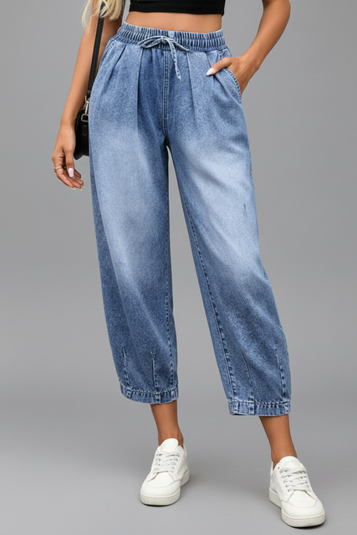 Bela | Women's Trousers | Cropped Drawstring Waist Pleats