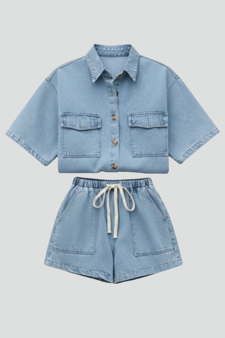 Eden | Women's Denim Set | Short-Sleeve Shirt Jacket and Shorts