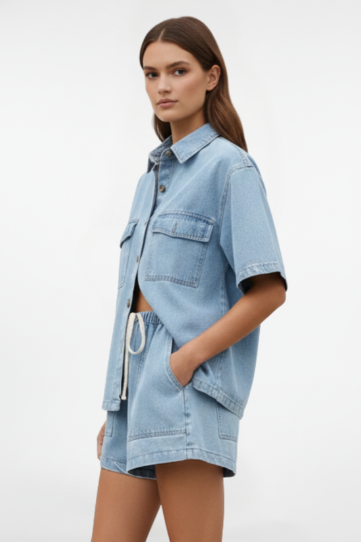 Eden | Women's Denim Set | Short-Sleeve Shirt Jacket and Shorts