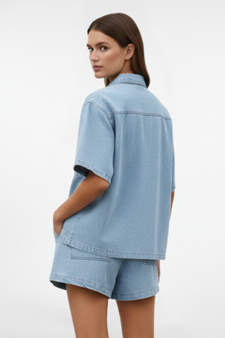 Eden | Women's Denim Set | Short-Sleeve Shirt Jacket and Shorts