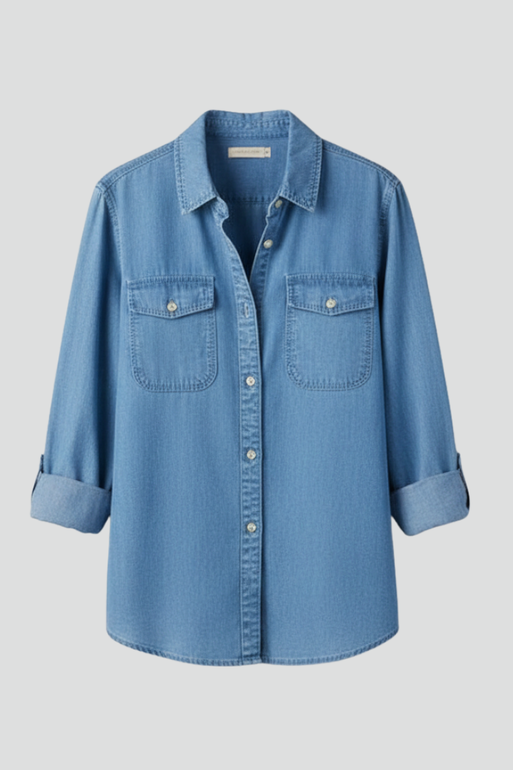 Greta | Women's Denim Shirt | Button Front Long Sleeves
