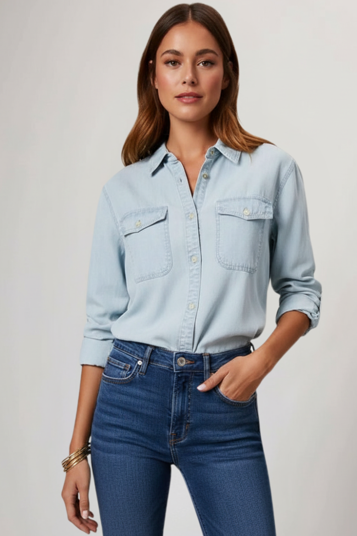 Greta | Women's Denim Shirt | Button Front Long Sleeves