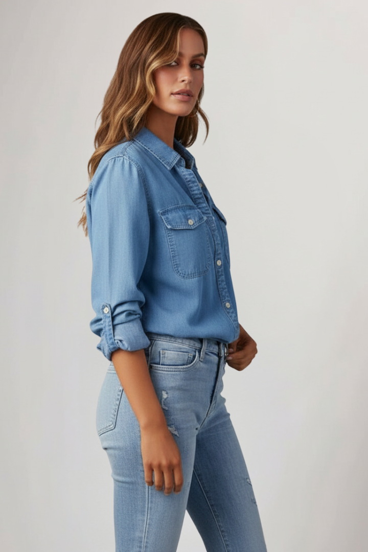 Greta | Women's Denim Shirt | Button Front Long Sleeves
