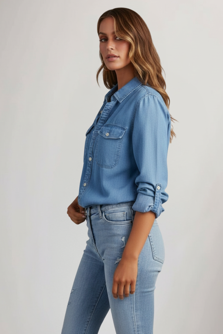 Greta | Women's Denim Shirt | Button Front Long Sleeves