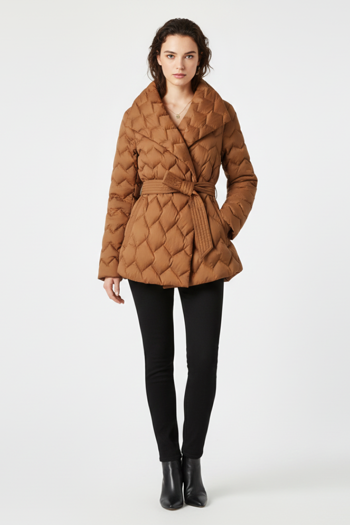 Thaleia | Women's Down Coat | Belted Waist Deep Pockets