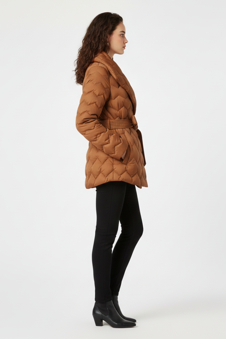 Thaleia | Women's Down Coat | Belted Waist Deep Pockets