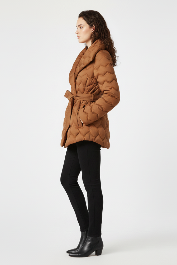 Thaleia | Women's Down Coat | Belted Waist Deep Pockets