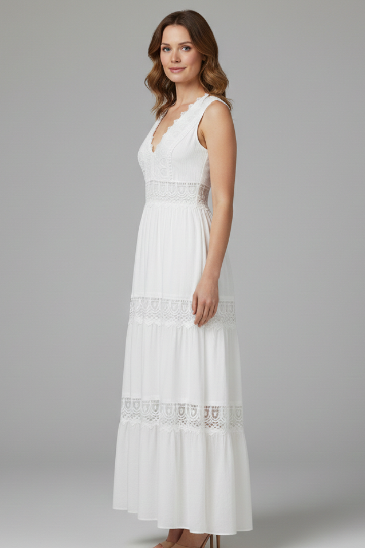 Ella | Women's Dress | Lace Appliques Tiered Skirt