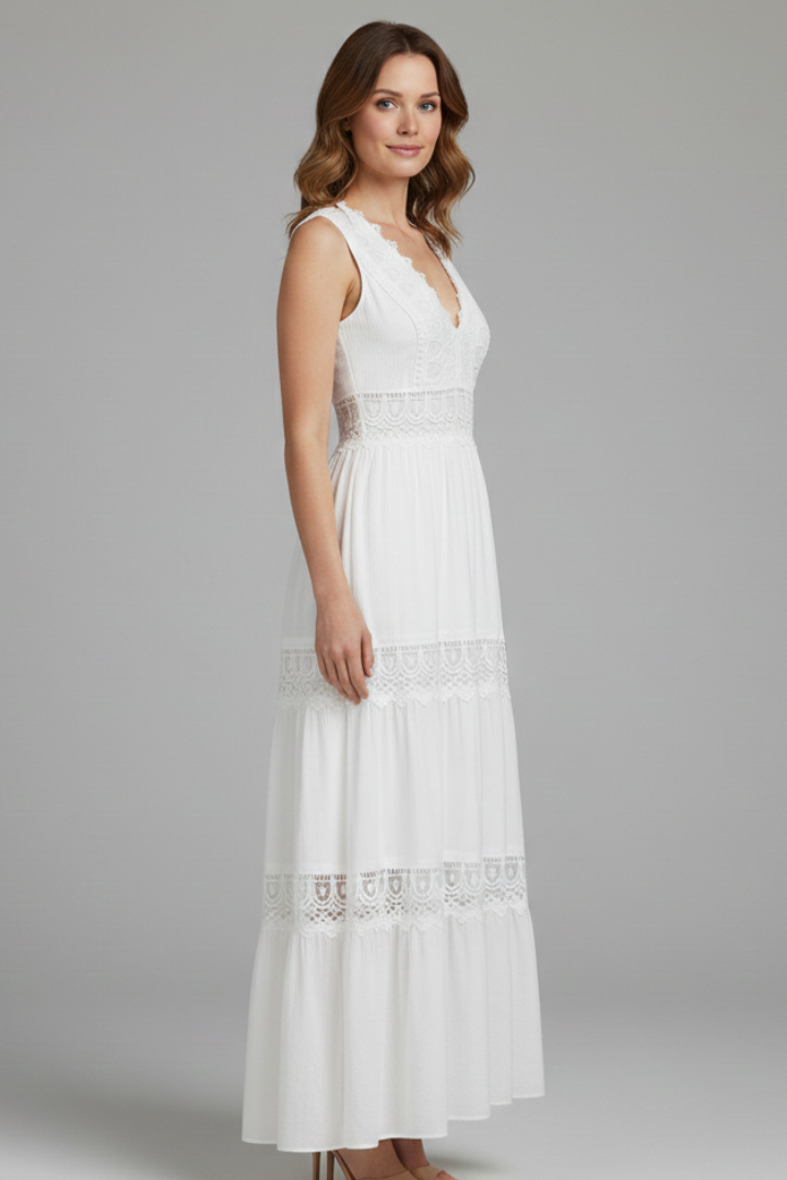 Ella | Women's Dress | Lace Appliques Tiered Skirt