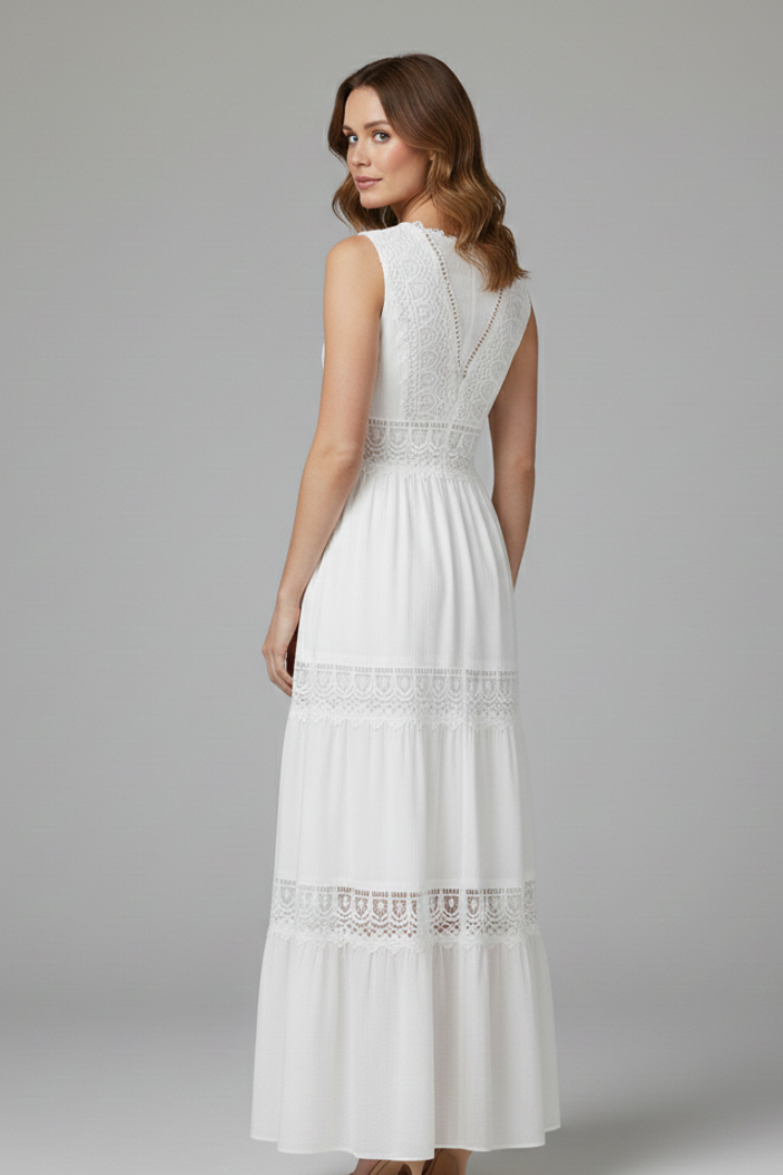 Ella | Women's Dress | Lace Appliques Tiered Skirt