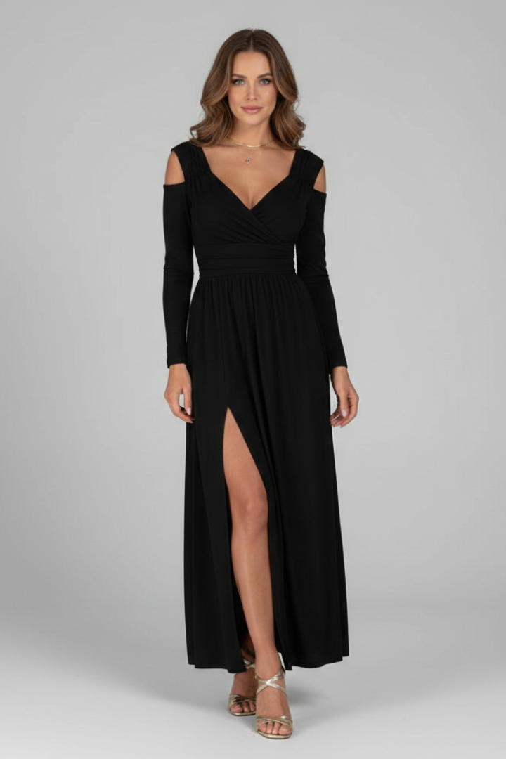 Uma | Women's Dress | Lace Appliques Tiered Skirt V Neck Slit