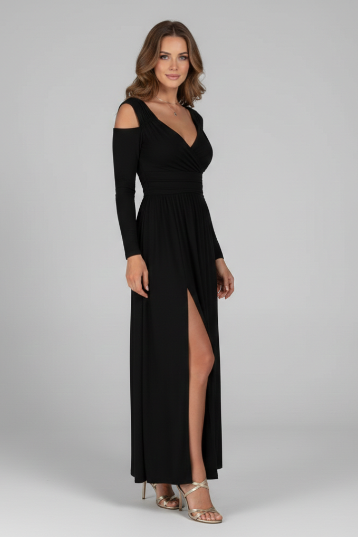 Uma | Women's Dress | Lace Appliques Tiered Skirt V Neck Slit