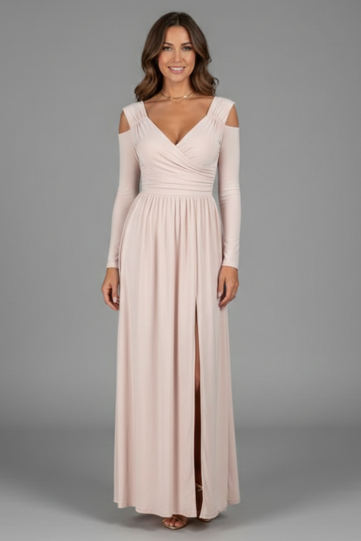 Uma | Women's Dress | Lace Appliques Tiered Skirt V Neck Slit