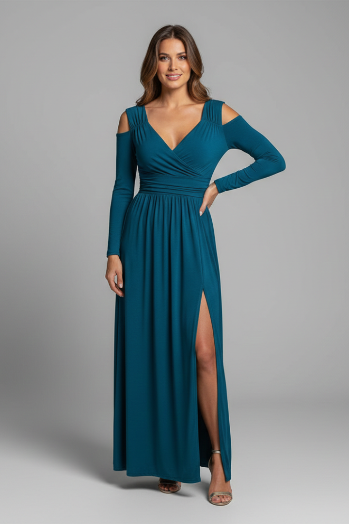 Uma | Women's Dress | Lace Appliques Tiered Skirt V Neck Slit