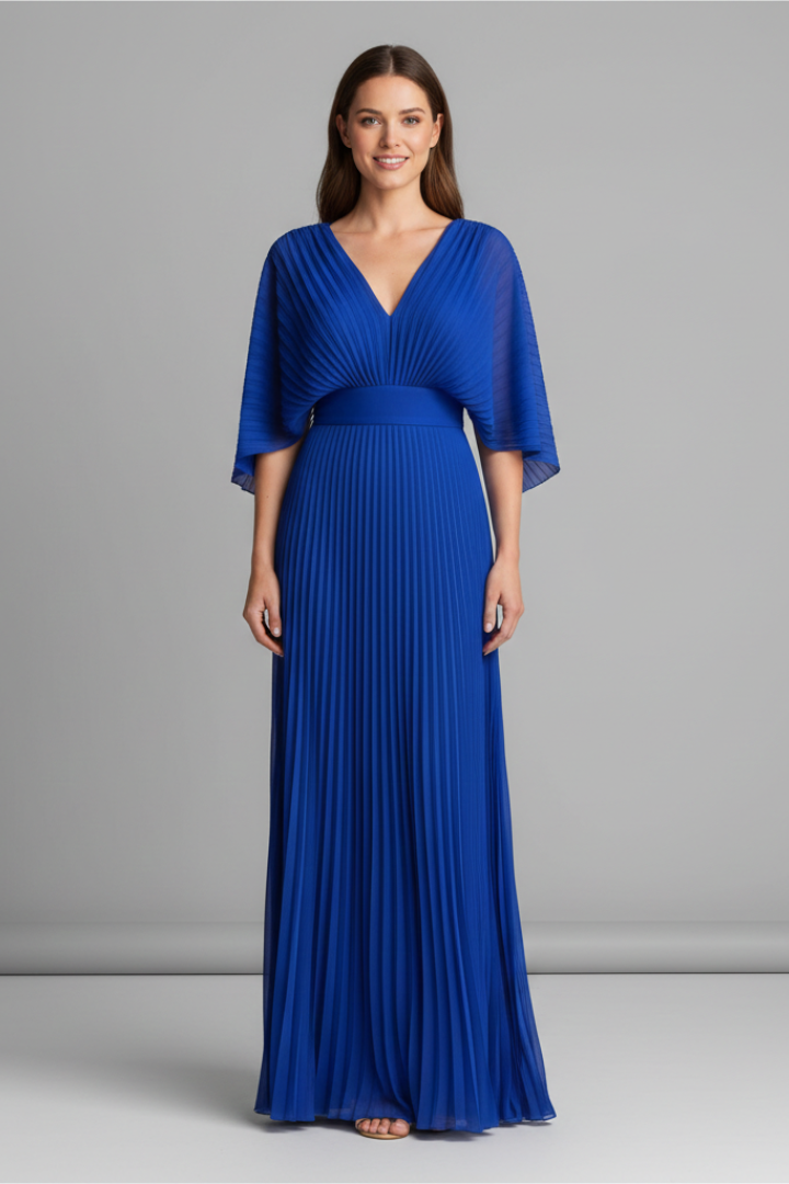 Chryseis | Women's Maxi Dress | V-Neckline Pleated Skirt