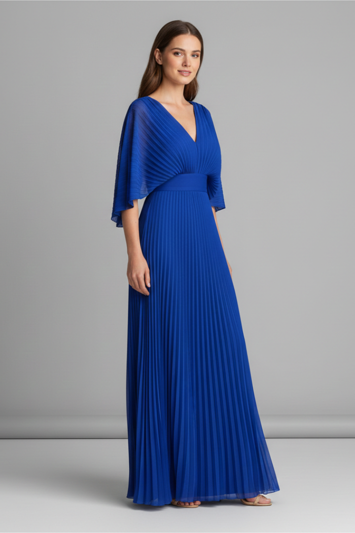 Chryseis | Women's Maxi Dress | V-Neckline Pleated Skirt