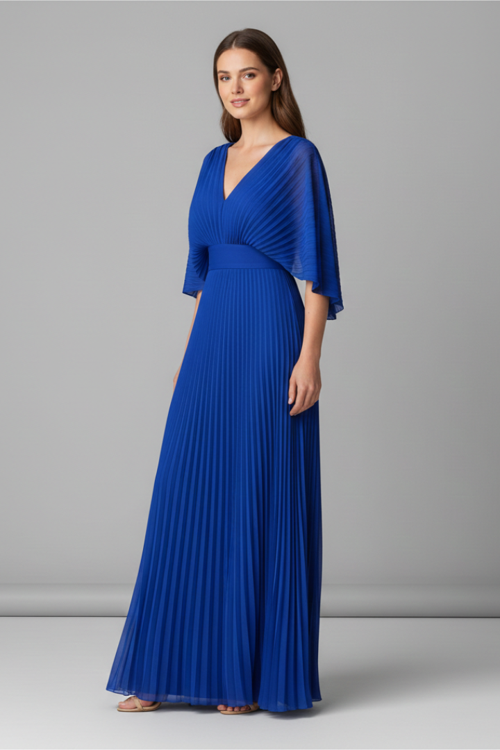 Chryseis | Women's Maxi Dress | V-Neckline Pleated Skirt