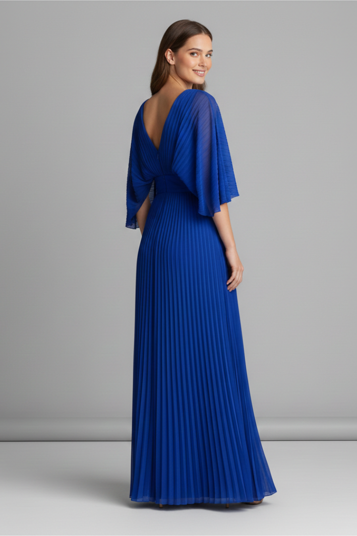 Chryseis | Women's Maxi Dress | V-Neckline Pleated Skirt