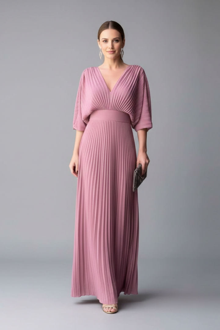 Chryseis | Women's Maxi Dress | V-Neckline Pleated Skirt