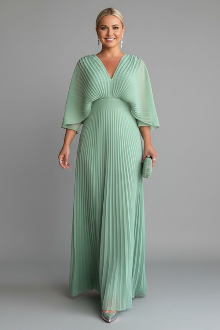 Chryseis | Women's Maxi Dress | V-Neckline Pleated Skirt