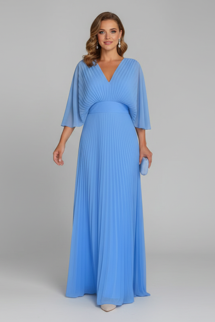 Chryseis | Women's Maxi Dress | V-Neckline Pleated Skirt