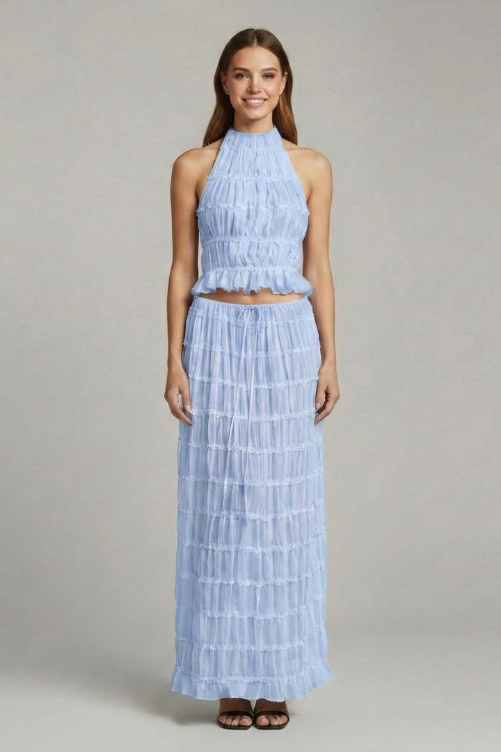 Hecate | Women's Halter Top Maxi Skirt | Tie Back Tiered Hem