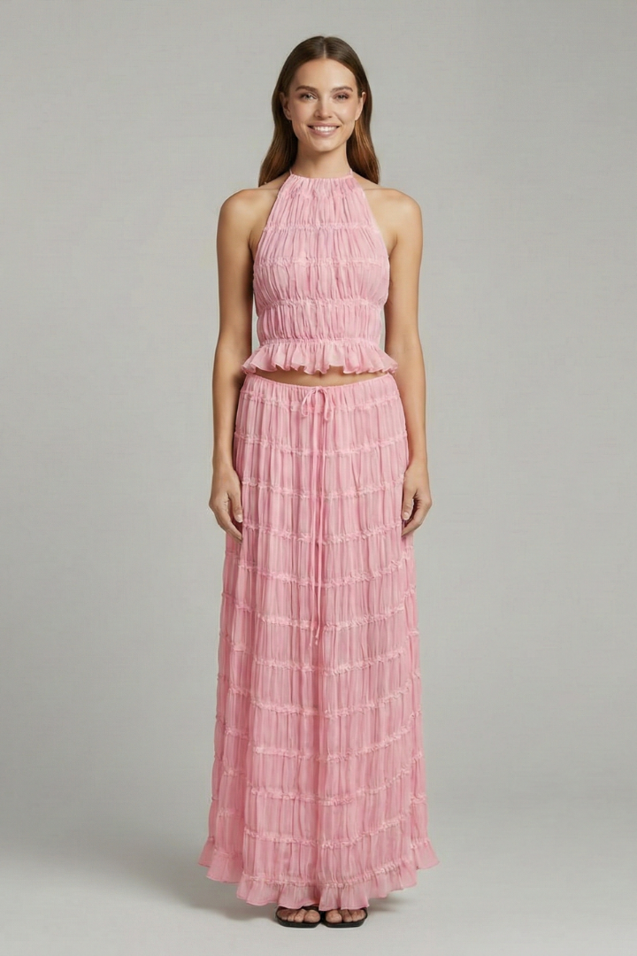 Hecate | Women's Halter Top Maxi Skirt | Tie Back Tiered Hem