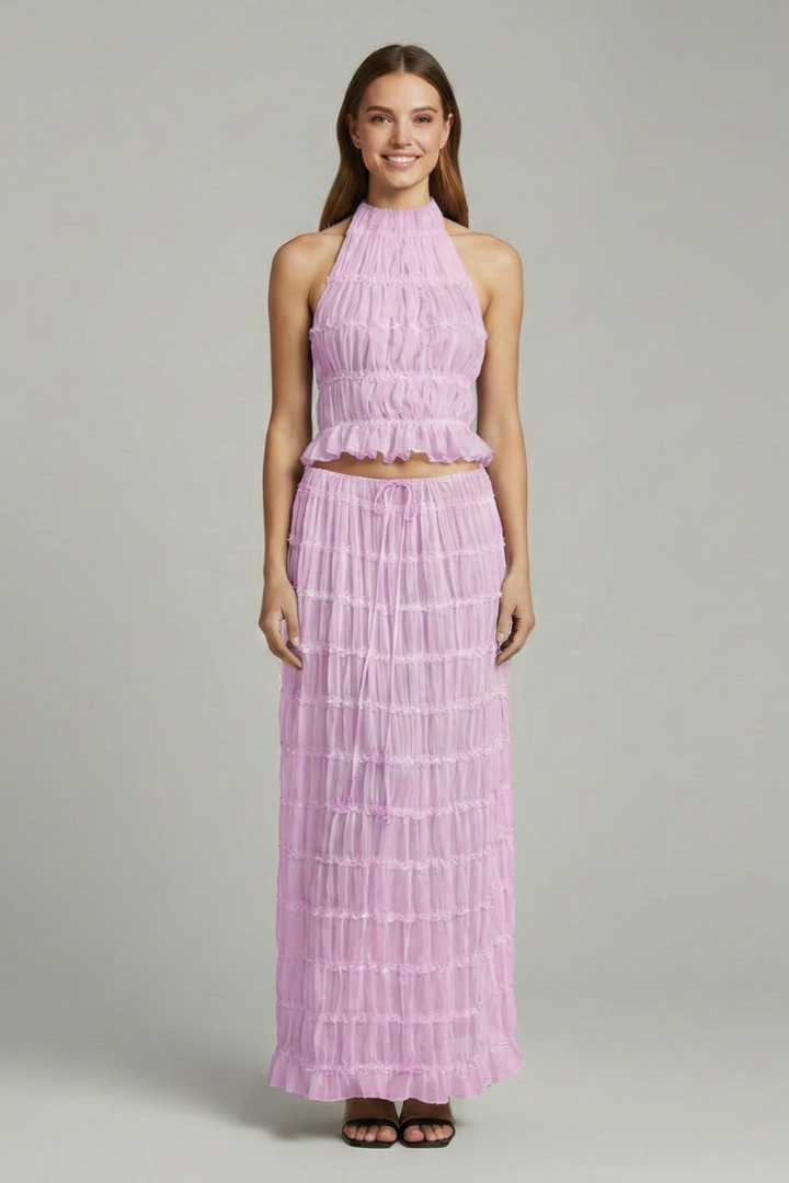 Hecate | Women's Halter Top Maxi Skirt | Tie Back Tiered Hem