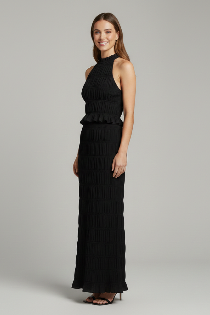 Hecate | Women's Halter Top Maxi Skirt | Tie Back Tiered Hem