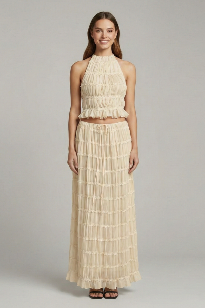 Hecate | Women's Halter Top Maxi Skirt | Tie Back Tiered Hem