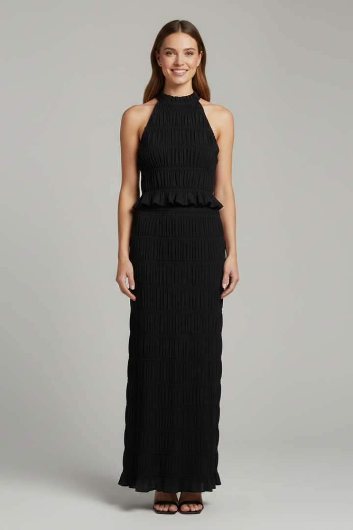 Hecate | Women's Halter Top Maxi Skirt | Tie Back Tiered Hem
