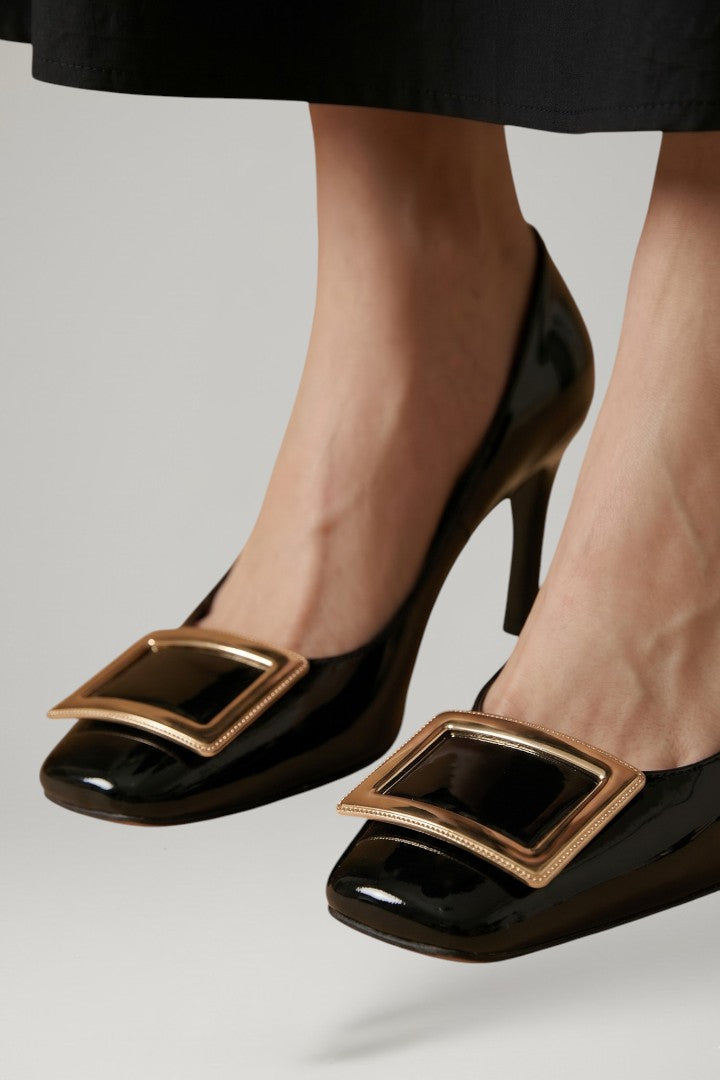 Oona | Women's Heeled Sandals | Square Toe Metallic Accent