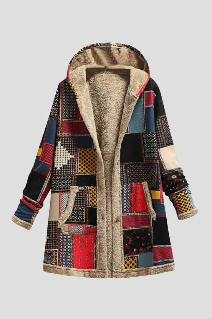 Philia | Women's Hooded Overcoat | Zip Patchwork Surface