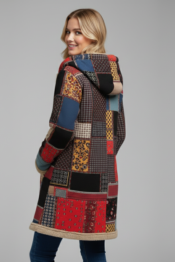 Philia | Women's Hooded Overcoat | Zip Patchwork Surface
