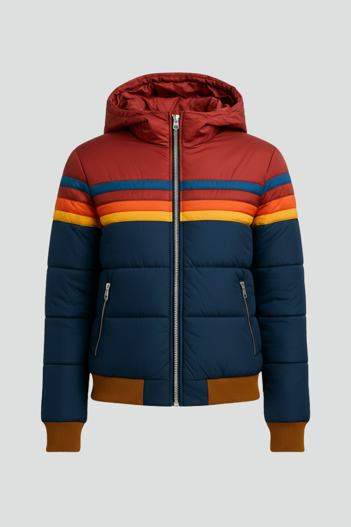 Maristella | Women's Hooded Puffer Jacket | Striped Front Zip