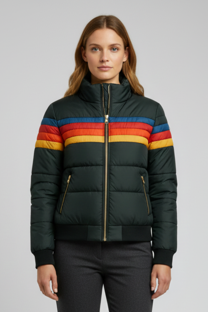 Maristella | Women's Hooded Puffer Jacket | Striped Front Zip