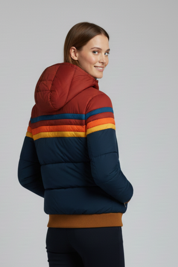 Maristella | Women's Hooded Puffer Jacket | Striped Front Zip
