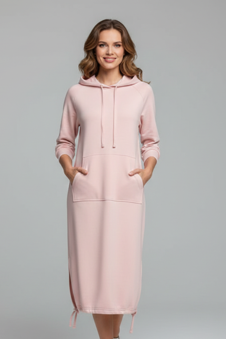 Rae | Women's Hoodie Dress with Drawstring Hem and Kangaroo Pocket